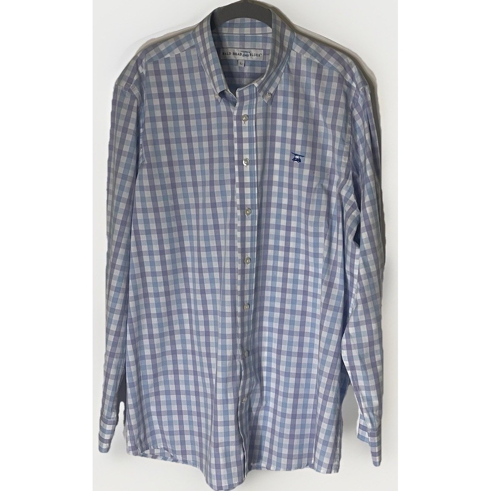 Bald Head Blues Mens Large Blue Lavender Button-Up‎ Long Sleeve Shirt